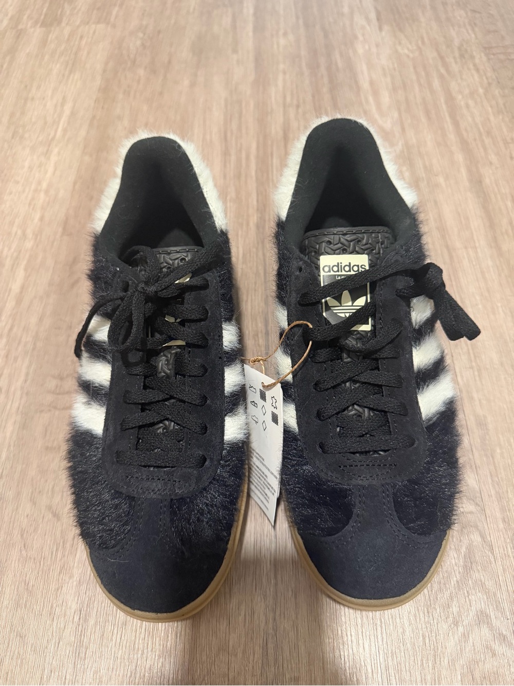 adidas Women’s Gazelle Sneakers in Black and White with Gum Sole